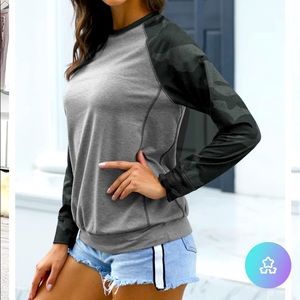 Grey Raglan Sweatshirt w/ Olive Camo Sleeves